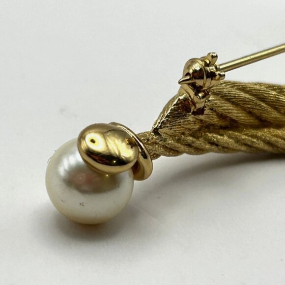 CHRISTIAN DIOR Twisted Rope Faux Pearl Brooch 3.5” Bar Pin 1960s Signed - Picture 7 of 10